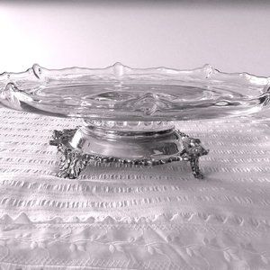 ANTIQUE SILVER PLATE AND GLASS LAZY SUSAN